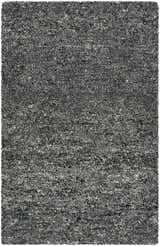 Close-up of the Sevan Charcoal Wool Area Rug. Hand-tufted rug with a looped texture in shades of black, gray, and steel gray. Design-Rectangle-23
