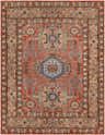 Detailed Sandymount Area Rug in coral, tan, and blue. Hand-knotted wool rug with traditional Oriental design. Rectangle shape. Design-Rectangle-810