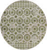 Close-up of Sangat Washable Area Rug in round shape with a floral pattern in sage, black, and cream on a gray background. Design-Round-67