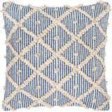 Brivan Blue and Ivory Tufted Diamond Lattice Cottage Recycled PET Yarn Outdoor Safe Accent Pillow - Clearance