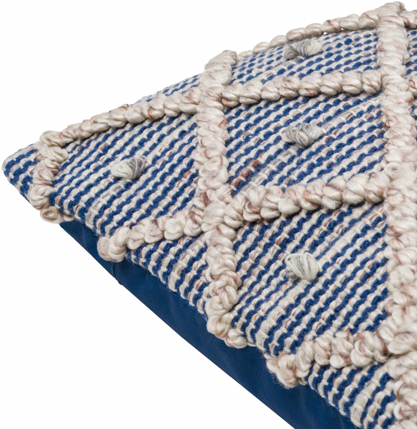 Brivan Blue and Ivory Tufted Diamond Lattice Cottage Recycled PET Yarn Outdoor Safe Accent Pillow - Clearance