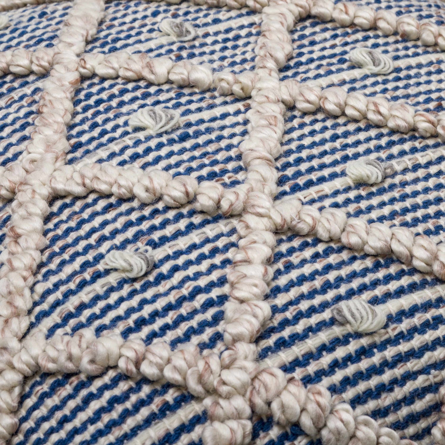 Brivan Blue and Ivory Tufted Diamond Lattice Cottage Recycled PET Yarn Outdoor Safe Accent Pillow - Clearance
