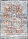 Distressed Azfal Area Rug with traditional burnt orange, blue, and taupe floral pattern. Design-Rectangle-57