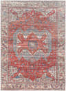 Close-up of the Saif Area Rug: a traditional, machine-woven rug in aqua, blue, burgundy, and terracotta hues. Design-Rectangle-57