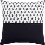Blocra Black and Off White Botanical Color Block Modern Cotton Accent Pillow
