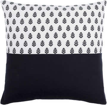 Blocra Black and Off White Botanical Color Block Modern Cotton Accent Pillow