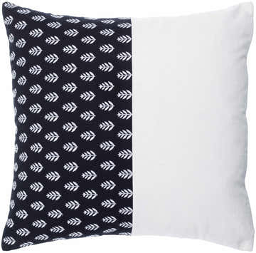 Arbex Black and Off White Botanical Color Block Modern Cotton Accent Pillow