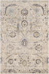 Close-up of the Georgiana Beige Area Rug featuring a traditional floral pattern in beige, black, gray, and mustard tones. Design-Rectangle-5373