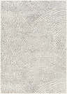 Close-up of the Sina Area Rug, featuring a contemporary dotted pattern in light gray, medium gray, and off-white. Design-Rectangle-57