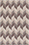 Close-up of Snowville Carpet Area Rug. Hand-woven wool rug with a contemporary chevron pattern in brown, taupe, and charcoal. Design-Rectangle-58