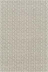 Close-up of Puna Area Rug showing a black and bone geometric trellis pattern. Hand woven texture. Design-Rectangle-576