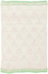 Close-up of hand woven Snyder Area Carpet rug. Cream with geometric diamond pattern and green trim. Clearance. Design-Rectangle-58