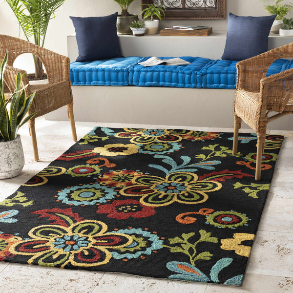 Thaxton Colorful Flowers on Black Rug - Clearance
