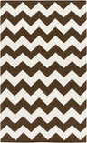 Close-up of the Soudan Area Rug, a hand-woven wool rug with a dark brown and ivory chevron pattern. Design-Rectangle-58