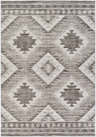 Close-up of Spade Area Rug, a machine-woven rug in black, gray, and white with a Southwestern-inspired geometric pattern. Design-Rectangle-5376