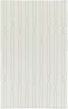 Close-up of the Spanishburg Area Rug. Gray and sage wool rug with a geometric diamond and stripe pattern. Design-Rectangle-58