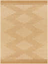 Close-up of the Colum Flatweave Faux Jute Rug. Tan rug with a geometric pattern in dark and medium brown tones. Design-Rectangle-537