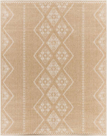 Close-up of the Olina Flatweave Faux Jute Rug. Khaki and tan rug with a geometric diamond pattern. Farmhouse style. Design-Rectangle-71010