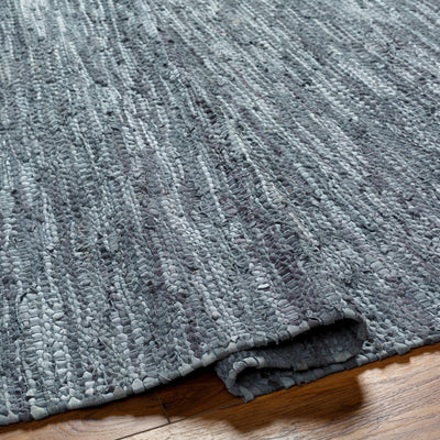 Aneko Gray Handwoven Leather Rag Carpet