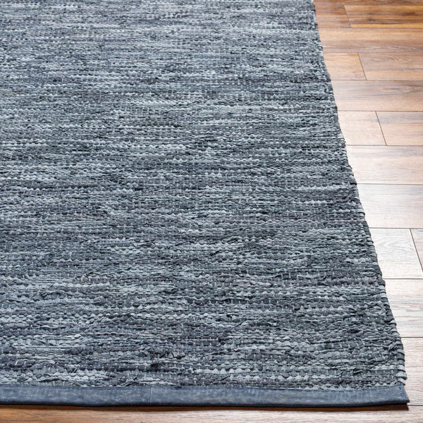 Aneko Gray Handwoven Leather Rag Carpet