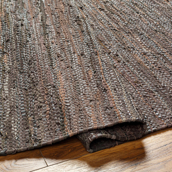 Aneko Brown Handwoven Leather Rag Carpet