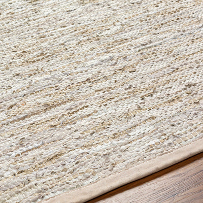 Aneko Beige Handwoven Leather Rag Carpet