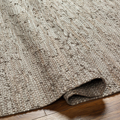 Aneko Khaki Handwoven Leather Rag Carpet