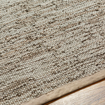 Aneko Khaki Handwoven Leather Rag Carpet