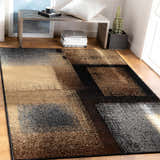Entryway scene with a Spraggs Area Rug. Contemporary rug in black, brown, beige, and gray tones. Modern decor. Roomscene-Rectangle