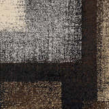 Close up of Spraggs Area Rug, a machine woven rug with black, brown, gray, and beige contemporary pattern. Swatch