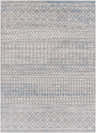 Close-up of the Tambac Blue & Gray Washable Area Rug, featuring a contemporary geometric pattern and distressed texture. Design-Rectangle-537