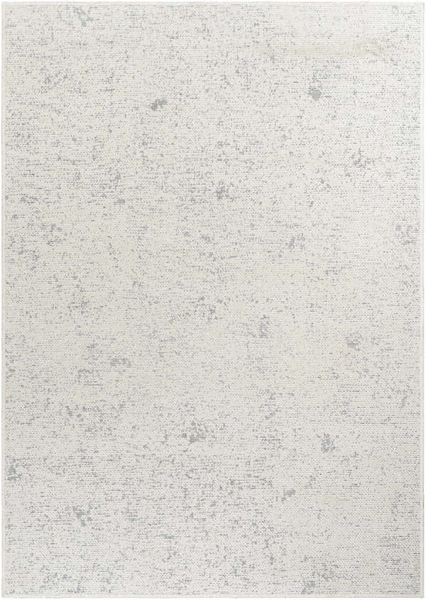 Close-up of the Isako Gray Solid Washable Area Rug, featuring a subtle ivory and light gray contemporary design. Design-Rectangle-679