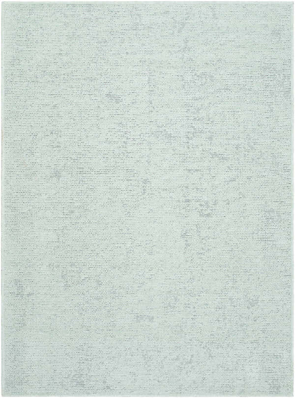 Close-up of the Isako Seafoam Solid Washable Area Rug, a contemporary rug with a subtle textured pattern. Design-Rectangle-537
