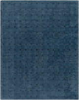 Close-up of the Sanvi Navy Wool Area Rug featuring a plus sign pattern on a textured, hand-tufted, rectangular rug. Design-Rectangle-810
