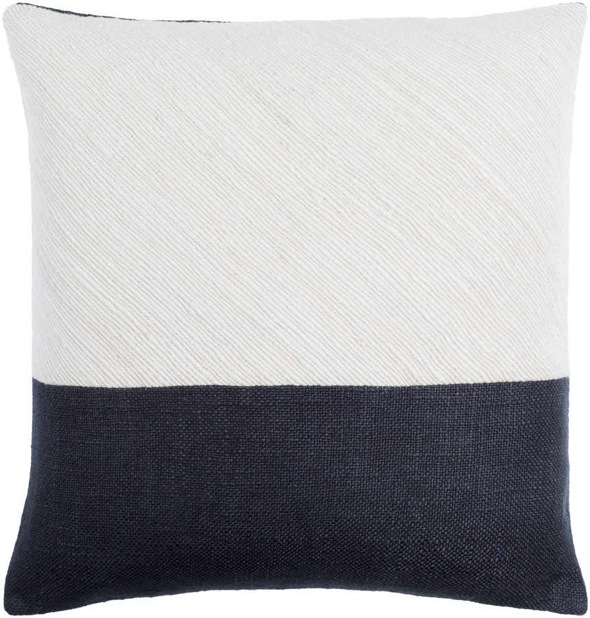 Navelle White and Navy Split Panel Mixed Pattern Modern Linen Accent Pillow - Clearance