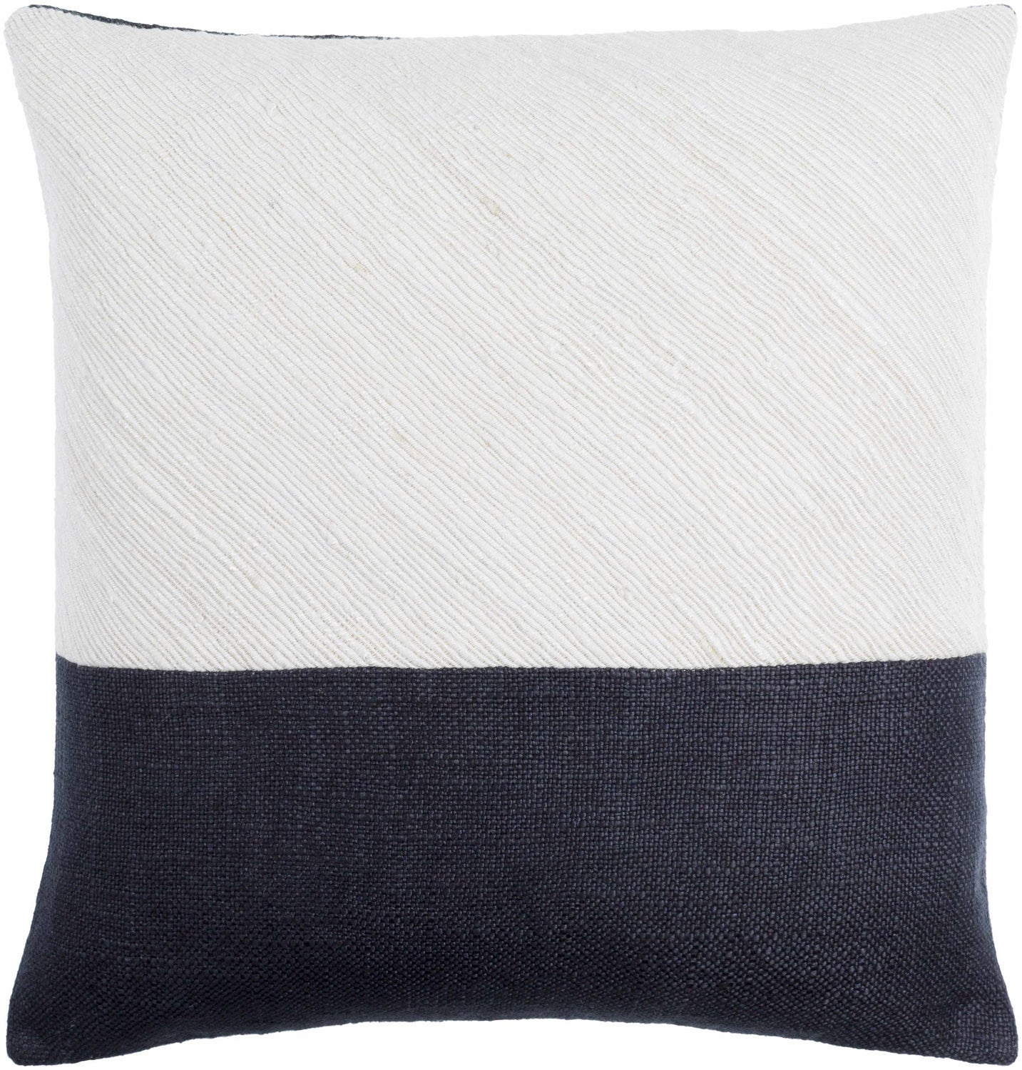 Navelle White and Navy Split Panel Mixed Pattern Modern Linen Accent Pillow - Clearance