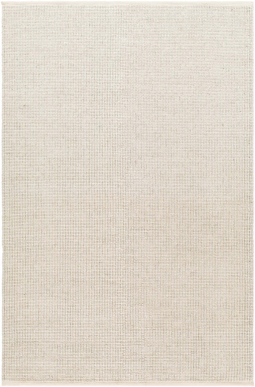 Close-up of the Edith Premium Rug in beige. Hand-woven with a subtle, textured pattern. Perfect for any room. Design-Rectangle-576