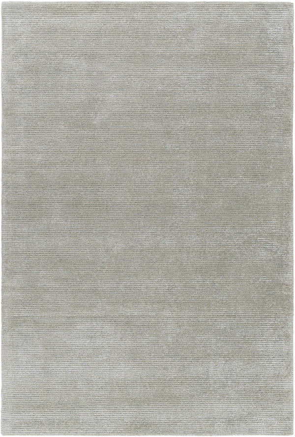 Close-up of the hand-tufted Makya Area Rug in metallic silver. Contemporary style with subtle horizontal texture. Design-Rectangle-576