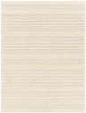 Close-up of the Deva Cream Area Rug, a shag rug with subtle horizontal stripes in cream, gray, and light peach. Design-Rectangle-537