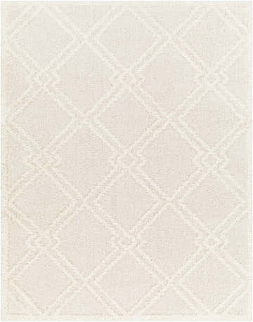 Close-up of the Elyse Cream Area Rug showing its geometric diamond pattern and soft, textured shag pile. Design-Rectangle-537
