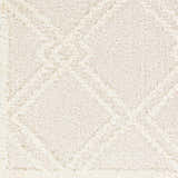 Close-up of the Elyse Cream Area Rug, featuring a geometric shag design and soft, neutral colors. Swatch
