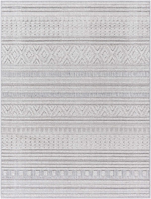 Close-up of the Kojo Tan Area Rug showing its ivory and tan contemporary stripe and geometric pattern. Design-Rectangle-537