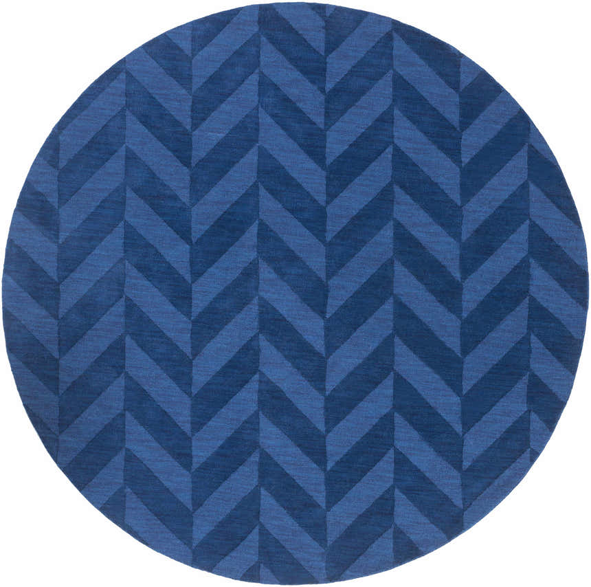 Round navy Searsmont Area Rug featuring a modern chevron pattern. Perfect for any room. Clearance item. Design-Round-79