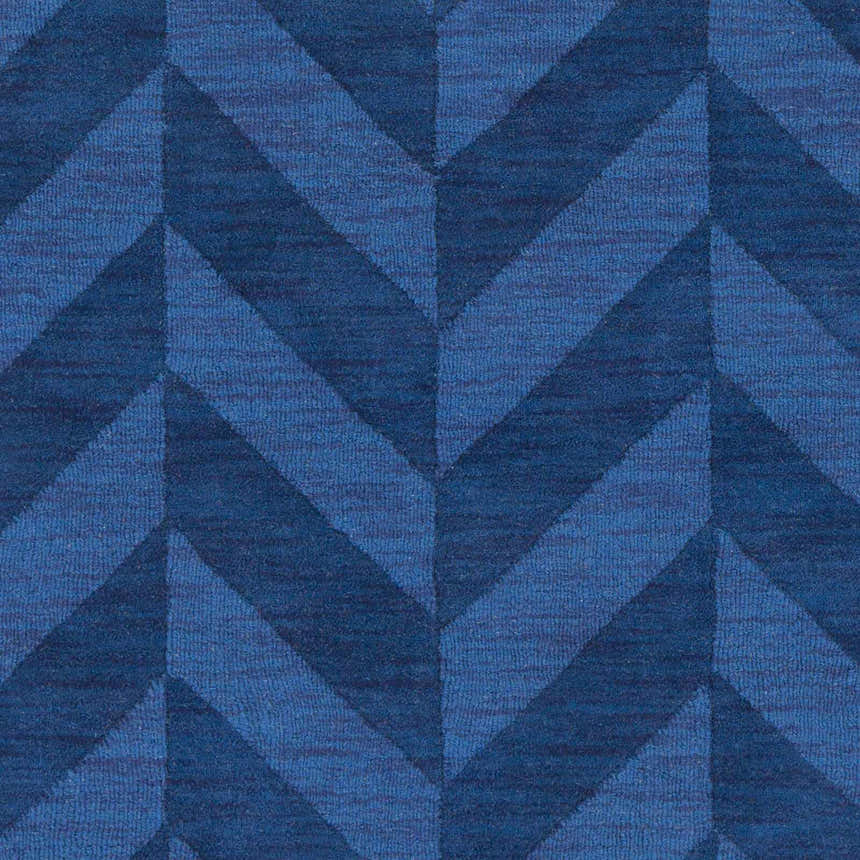 Close-up of the navy Searsmont Area Rug featuring a geometric chevron pattern. Clearance item. Swatch