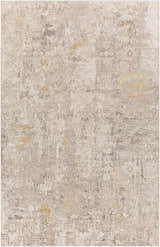 Close-up of Yuji Area Rug featuring a contemporary abstract pattern in beachhouse, gray, and nutmeg tones. Design-Rectangle-679