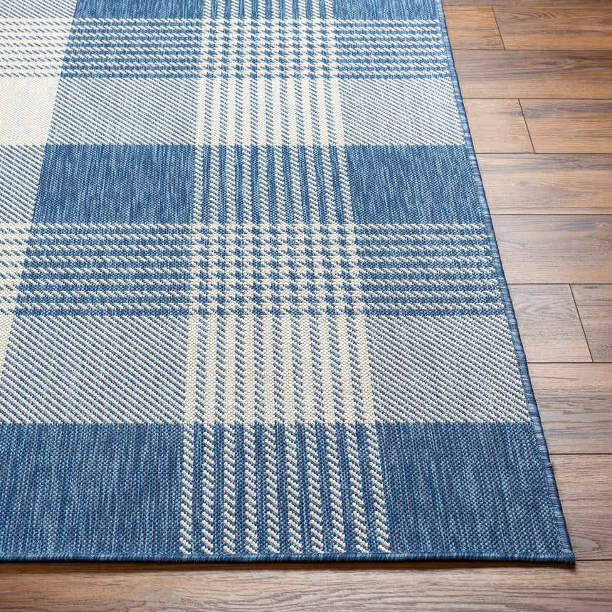Aubin Blue Plaid Area Rug - Clearance