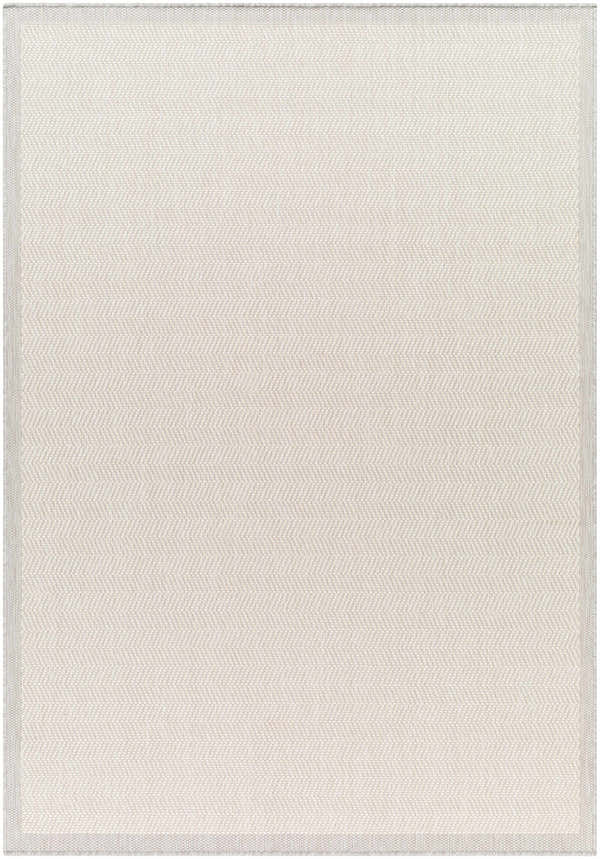 Close-up of the Genet Cream Area Rug showing its subtle beige chevron pattern and woven texture. Neutral and contemporary. Design-Rectangle-537