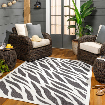 Astra Zebra Print Black Outdoor Rug - Clearance