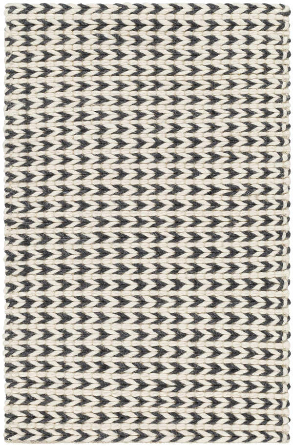 Close-up of the hand woven Lenci Silver Beige Area Rug featuring a contemporary bark brown and beige arrow pattern. Design-Rectangle-23