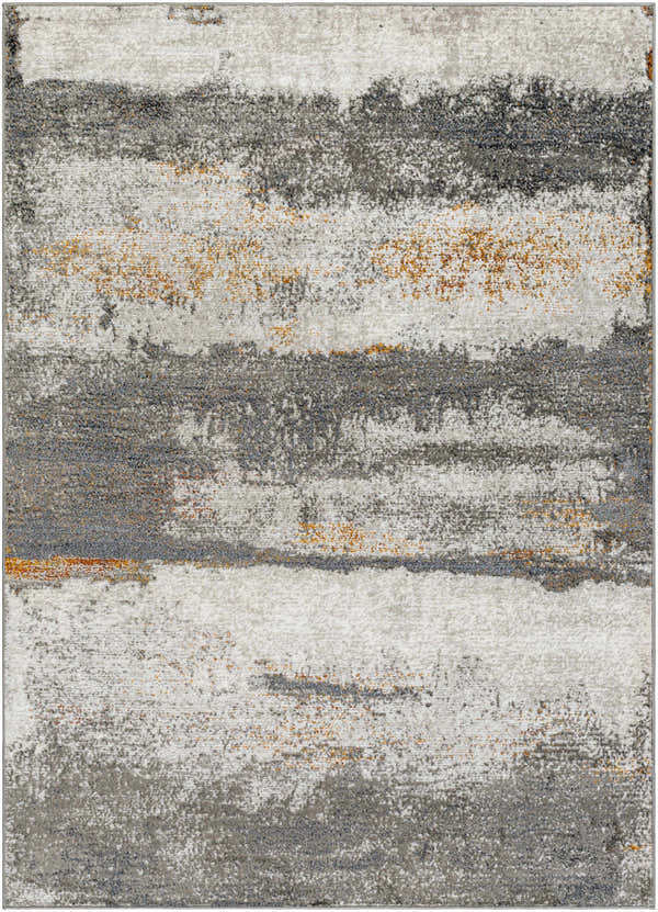 Close-up of the Adam Gray Abstract Area Rug, featuring charcoal, gray, and brown horizontal stripes with subtle texture. Design-Rectangle-537